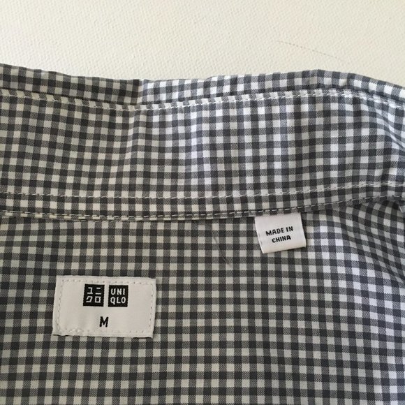Uniqlo Mens Button Down Casual Shirt Checker Front Pocket Size M Grey - Picture 8 of 12